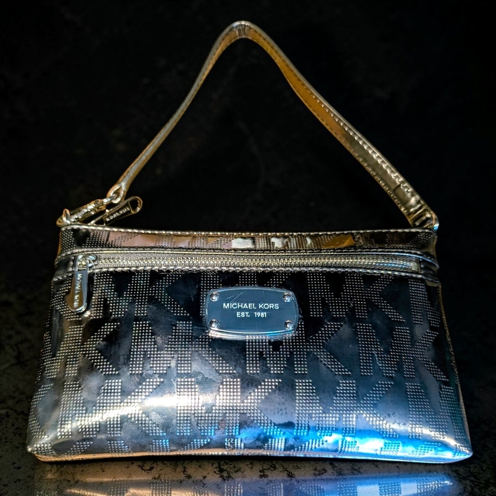 Michael Kors Jet Set Monogram Double Zip Metallic Wristlet